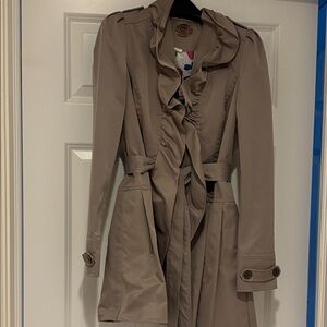 Anthropologie Vintage Taupe Ruffle Trench Coat
